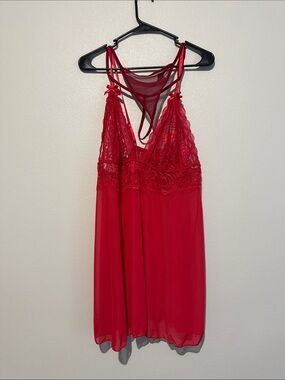 Red Lace & Mesh Chemise Nightdress - Women